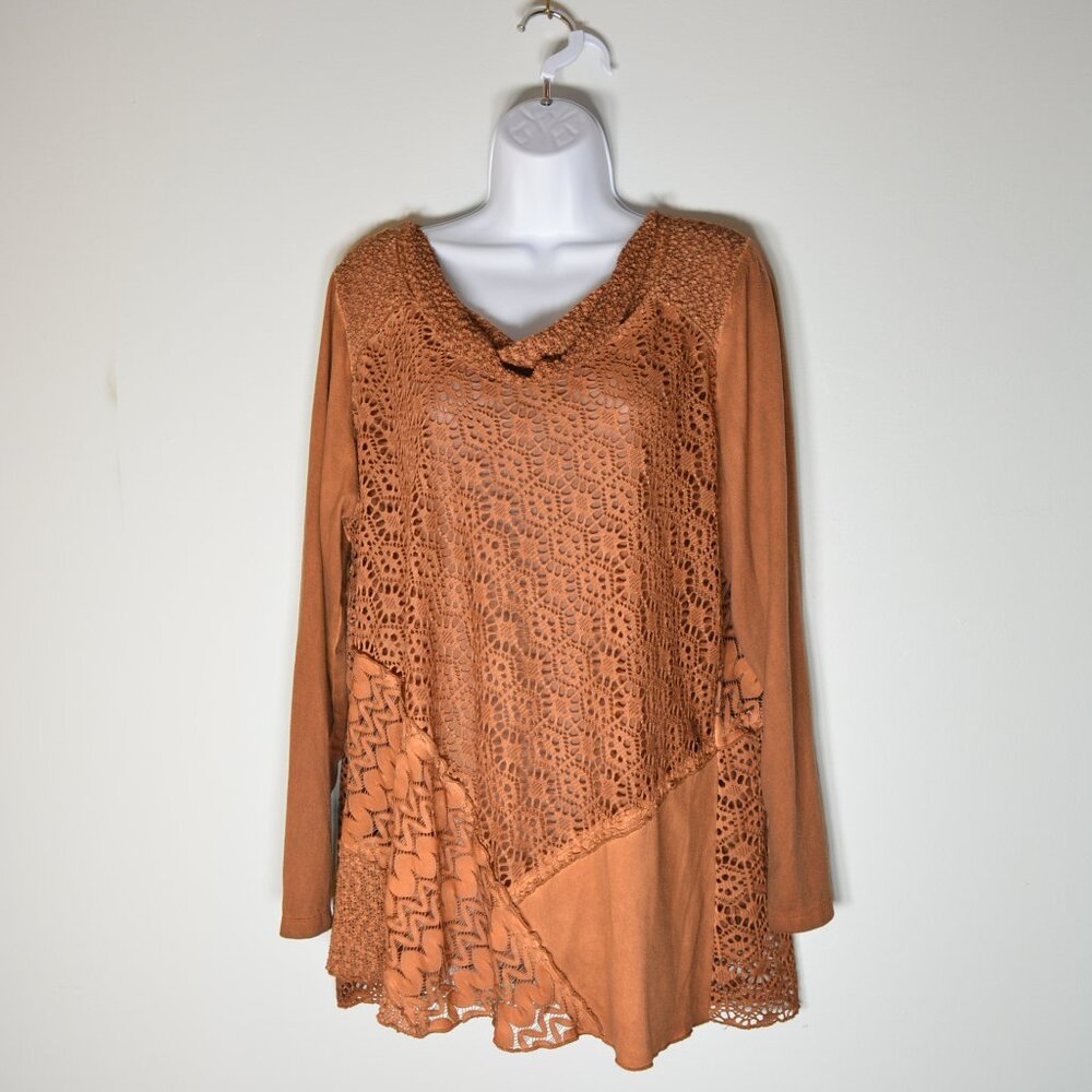 Cactus & Pearl (Cracker Barrel) Tunic XL Rust Suede appearance Cowl neck Lined